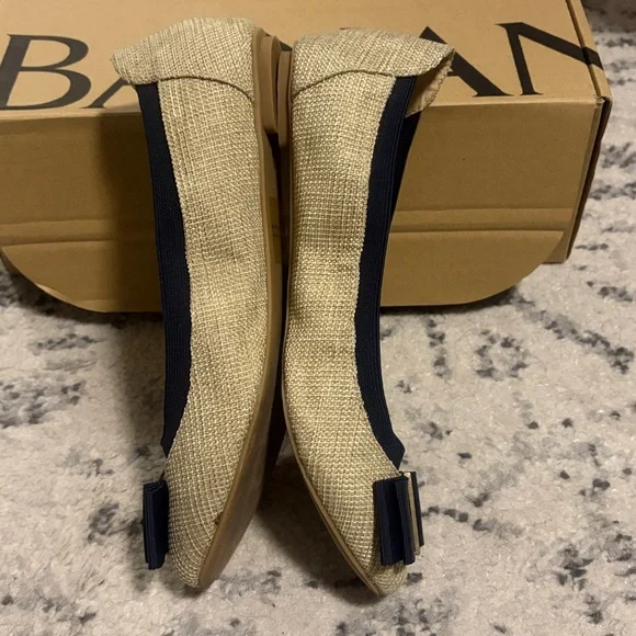Banana Republic 8 Jute Woven Linen Ballet Flats Navy Blue bow EUC - Picture 4 of 8